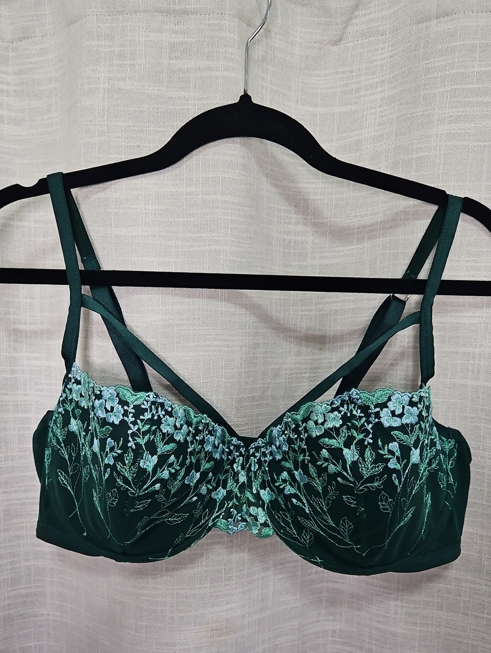 Adore Me Dark Green Floral Embroidered Underwire Bra